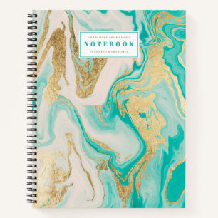 Chic Gold foil turquoise beige marmer patroon Notitieboek