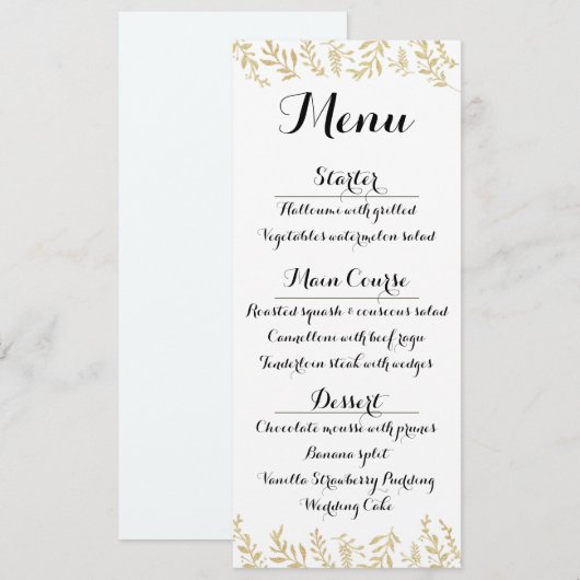 Chic Gold Foil verliest het menu Opvangkaart Kaart (Voorkant / Achterkant)