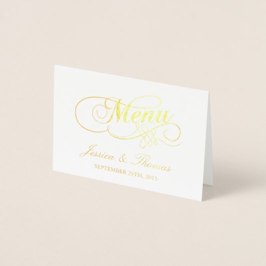 Chic Gold Foil & White Wedding Menu Kaart Sjabloon (Voorkant)