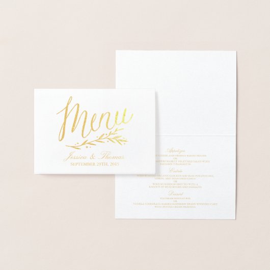 Chic Gold Foil & White Wedding Menu Kaart Sjabloon (Display)