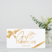 Chic Gold folie, lint, wit logo cadeaubon (Staand voorkant)