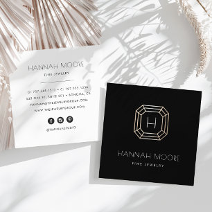 Chic Gold Gemstone Monogram Jeweler Logo Vierkante Visitekaartje
