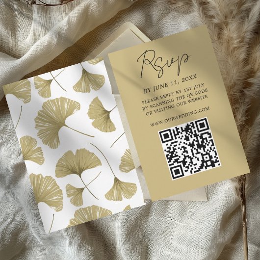 Chic Gold Ginkgo Leaf Wedding RSVP Kaart