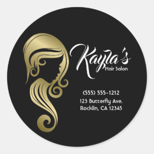 Chic Gold Glam Beauty Girl Haar- en Make-up Salon Ronde Sticker