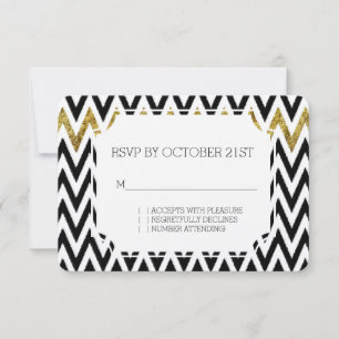 Chic Gold Glam en Black Chevron RSVP Kaart