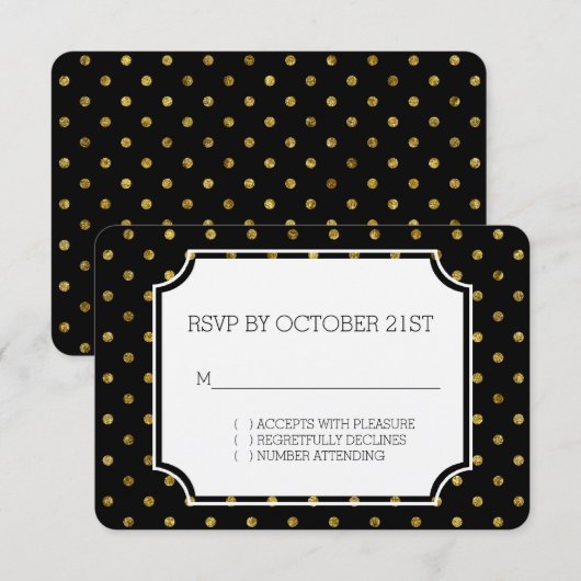 Chic Gold Glam en zwarte Stippen RSVP Kaart (Voorkant / Achterkant)