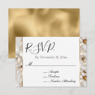 Chic Gold Glam Witte Lotus Bloemen RSVP Informatiekaartje