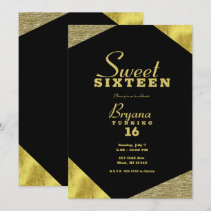Chic Gold Glamor Geometric Modern Sweet 16 Party Kaart