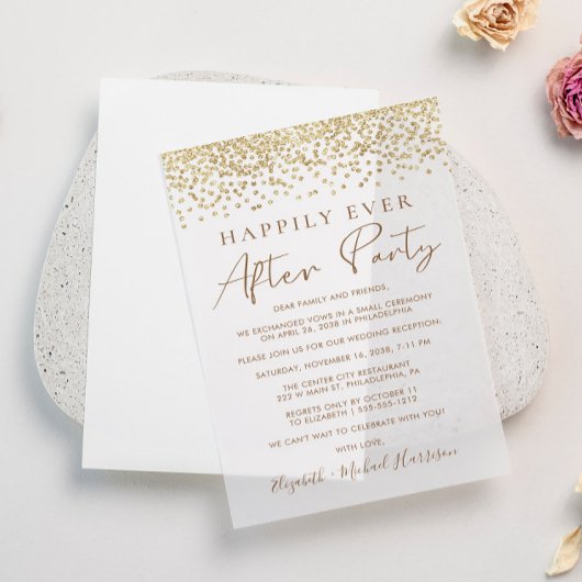 Chic Gold Glitter bruiloft receptie Vellum Uitnodigingen