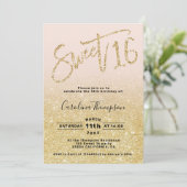 Chic gold glitter chic script blush 16 foto kaart (Staand voorkant)
