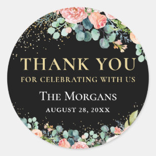 Chic Gold Glitter Coral Floral Greenery Hartelijk  Ronde Sticker