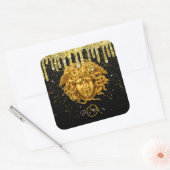 Chic Gold Glitter Drip Medusa Script Haute Couture Vierkante Sticker (Envelop)