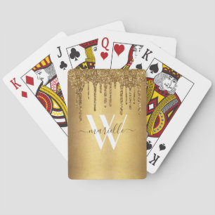 Chic Gold Glitter Drives Naam monogram Pokerkaarten