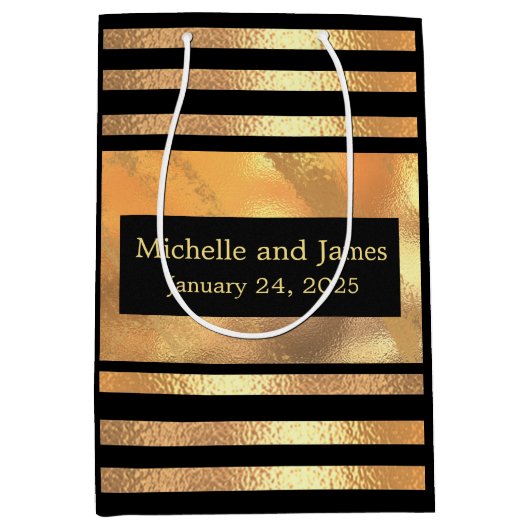 Chic Gold Glitter geborsteld Metaal Monogram zwart Medium Cadeauzakje (Voorkant)