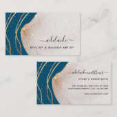 Chic Gold Glitter Handtekening Blue Agate Script N Visitekaartje (Voorkant / Achterkant)