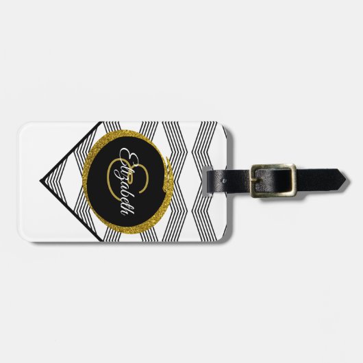 Chic Gold Glitter Initiaal Letter Monogram Bagagelabel (Voorkant horizontaal)