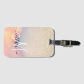 Chic Gold Glitter Iridescent Holographic Gradient Bagagelabel (Voorkant (horizontaal))