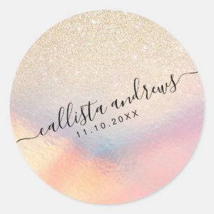 Chic Gold Glitter Iridescent Holographic Gradient Ronde Sticker