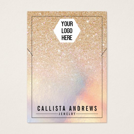 Chic Gold Glitter Iridescent Logo Display Visitekaartje (Voorkant)