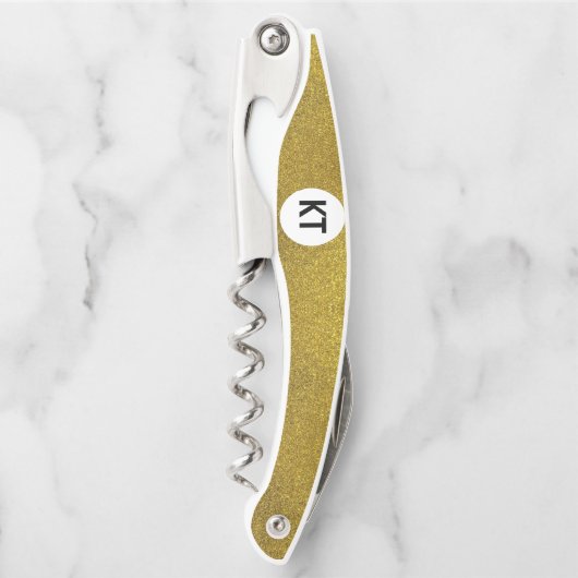 Chic Gold Glitter Kurkentrekker met monogram (Voorkant)