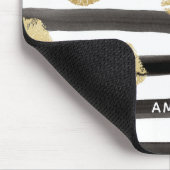 Chic Gold Glitter Lips & Black Stripes Monogram Muismat (Hoek)