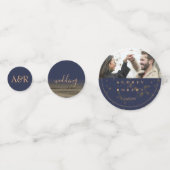 Chic Gold Glitter Navy Blue Photo Wedding Confetti (Voorkanten)