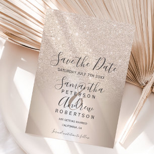 Chic gold glitter ombre metallic save the date aankondigingskaart