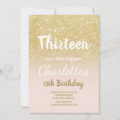 Chic gold glitter ombre script 13 Birthday Kaart (Voorkant)