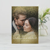 Chic Gold Glitter Overlay Photo Wedding Kaart (Staand voorkant)