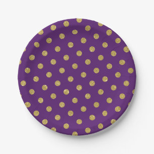 Chic Gold Glitter Polka Dot Paars Violet Papieren Bordje