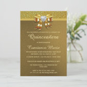 Chic Gold Glitter Quinceanera Uitnodiging (Staand voorkant)