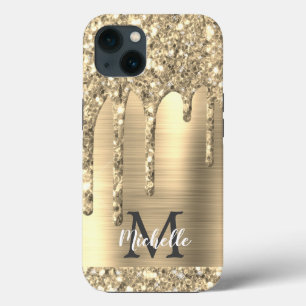 Chic Gold Glitter-schijven Monogram roze metaal iPhone 13 Hoesje