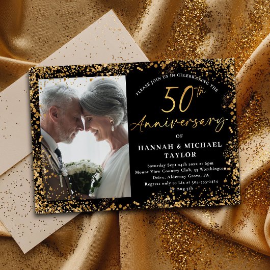 Chic Gold Glitter Script 50ste bruiloft Jubileum Kaart