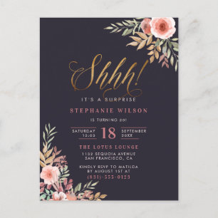 Chic Gold Glitter Script Bloemen Verrassing Verjaa Uitnodiging Briefkaart