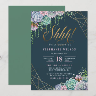 Chic Gold Glitter Script Surprise Birthday Party Kaart