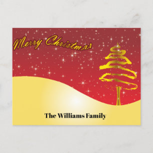 Chic Gold Glitter Vrolijk Kerstscript Gouden Boom Feestdagenkaart