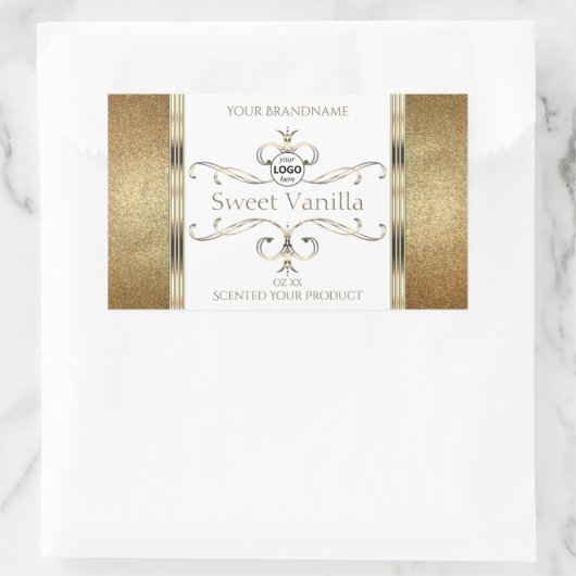 Chic Gold Glitter White Product Labels Logo (Tas)