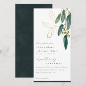 CHIC GOLD GREEN EUCALYPTUS FOLIAGE WEDDING INVITE BEDANKKAART (Voorkant / Achterkant)