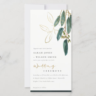 CHIC GOLD GREEN EUCALYPTUS FOLIAGE WEDDING INVITE BEDANKKAART