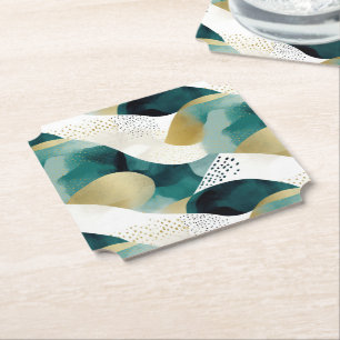 Chic Gold Green White Abstract Kartonnen Onderzetters