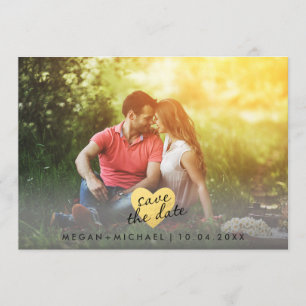 Chic Gold Heart Enregistrer le Carte photo de date