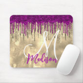 Chic gold, hot roze paarse glitter druppelt monogr muismat (Met muis)