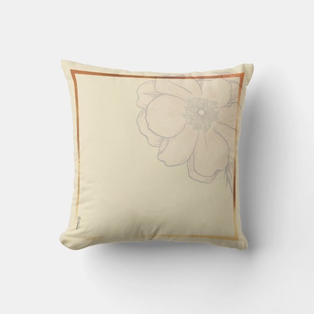 Chic Gold Ivory Abstract Floral Lijst Kussen (Voorkant)