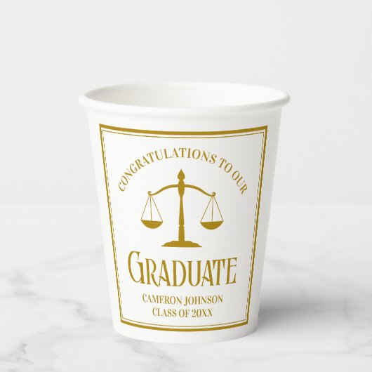 Chic Gold Law School Custom Graduation Party Papieren Bekers (Voorkant)