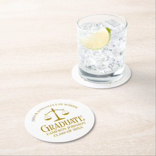 Chic Gold Law School Custom Graduation Party Ronde Kartonnen Onderzetter
