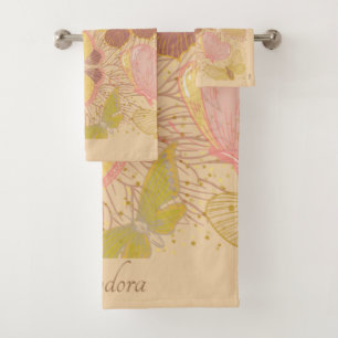 Chic Gold Leaf and Butterfly Pink Background