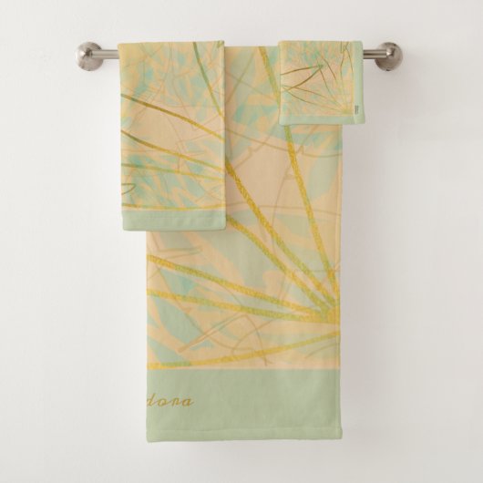 Chic Gold Leaf Aqua Pink Bad Handdoek (Insitu)