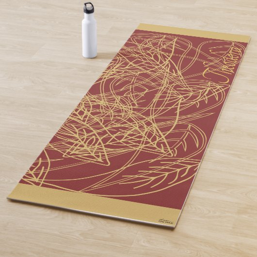 Chic Gold Leaf Burgundy Classic Pattern Yogamat (In situ)