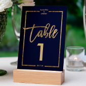 Chic gold lijst script navy blue table number kaart