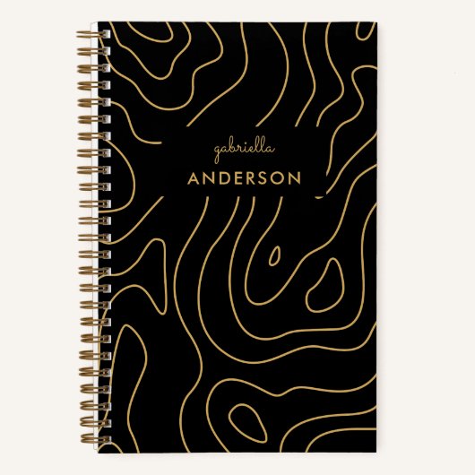 Chic Gold Line Topografie & Script Naam Monogram Notitieboek (Voorkant)